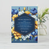 Saphir-Vibrant-Blüten-Hochzeit Einladung (Stehend Vorderseite)