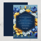 Saphir-Vibrant-Blüten-Hochzeit Einladung (Vorne/Hinten)