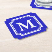 Saphirblau eleganter Rand individuelles Monogramm Untersetzer (angewinkelt)