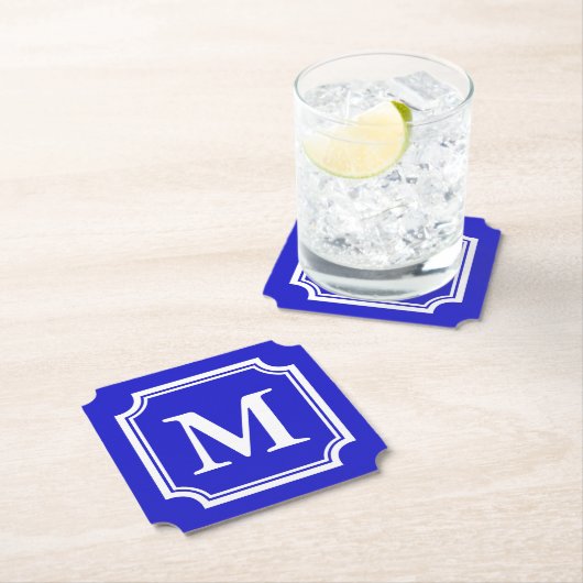 Saphirblau eleganter Rand individuelles Monogramm Untersetzer (Vor Ort)