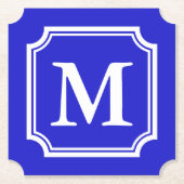 Saphirblau eleganter Rand individuelles Monogramm Untersetzer (Vorderseite)