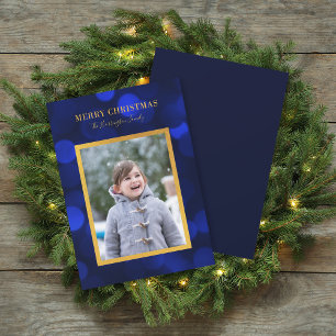 Saphirblaue Bokeh-Lichter Gold Frohe Weihnachten