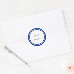Saphirblaue moderne Hochzeit mit dicker Umrandung Runder Aufkleber