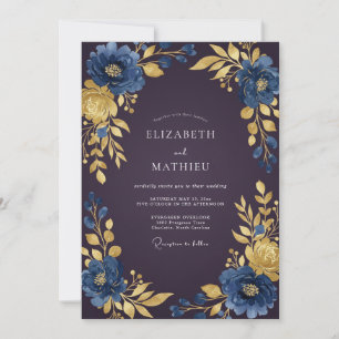 Saphirblaue Pflanzliche Hochzeit Einladung