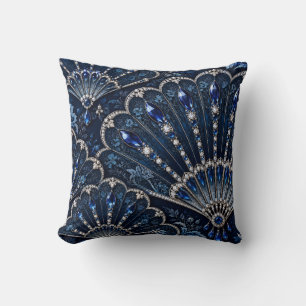 Saphirblaue Silber-Spitzen-Fächer Kissen