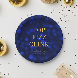 Saphirblauer falscher Gold Pop Fizz Klirren Pappteller