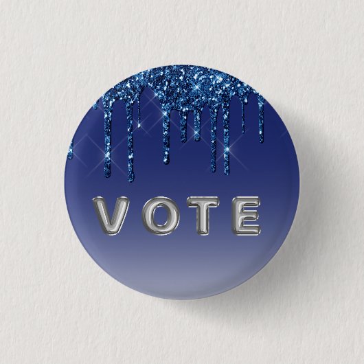 Saphirblauer Glitter-Tropfen Button (Vorderseite)