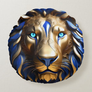 Saphirblauer und goldener Löwe, Rundes Kissen