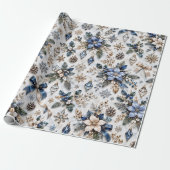 Saphirblauer Winterflor Geschenkpapier (Ungerollt)