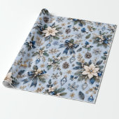 Saphirblaues Eis-Winter-Blumendesign Geschenkpapier (Ungerollt)