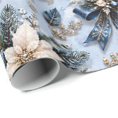 Saphirblaues Eis-Winter-Blumendesign Geschenkpapier (Rolleneckpunkt)