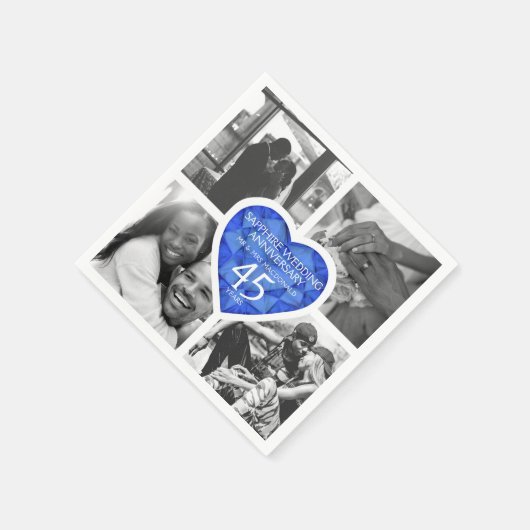 Saphire 45. Hochzeit Jubiläum Herzblaues Foto Serviette (Ecke)