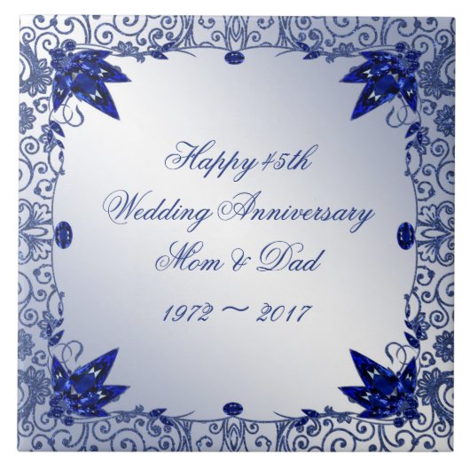 Saphire 45. Hochzeitstag Fliese (Vorderseite)