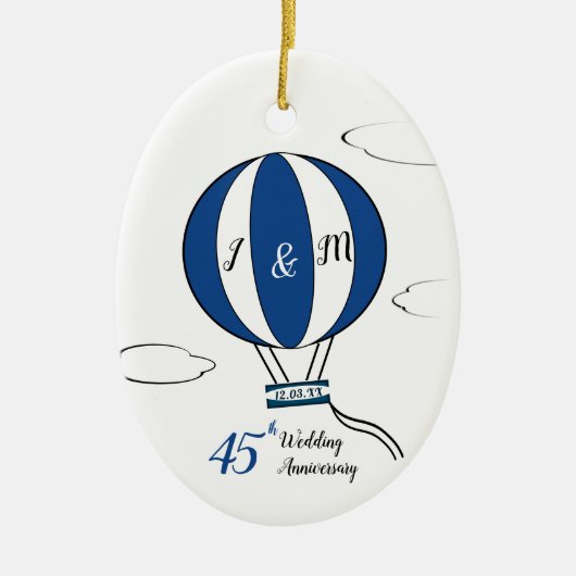 Saphire 45. Hochzeitstag Heißluftballon Keramik Ornament (Vorne)