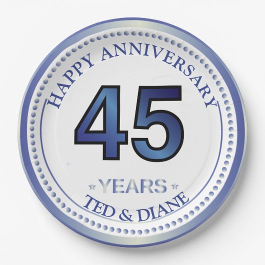 Saphire 45. Jubiläum Papierplatte Pappteller (Vorderseite)