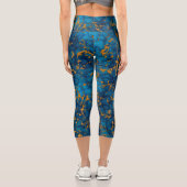 Saphire Blue and Gold Marmor Texture Design Capri Leggings (Rückseite)