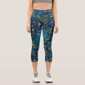 Saphire Blue and Gold Marmor Texture Design Capri Leggings (Vorderseite)
