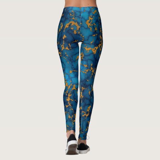 Saphire Blue and Gold Marmor Texture Design Leggings (Rückseite)