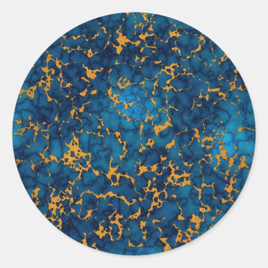 Saphire Blue and Gold Marmor Texture Design Runder Aufkleber (Vorderseite)