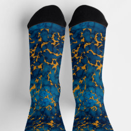 Saphire Blue and Gold Marmor Texture Design Socken