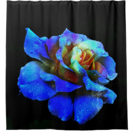 Saphire Blue and Gold Rainbow Rose Duschvorhang