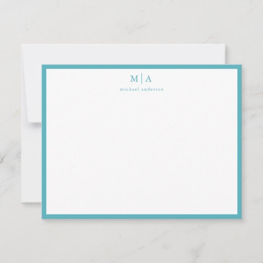 Saphire Blue Border Monogram Korrespondent Card Mitteilungskarte (Vorderseite)