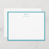 Saphire Blue Border Monogram Korrespondent Card Mitteilungskarte (Vorne/Hinten)