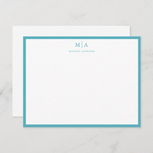 Saphire Blue Border Monogram Korrespondent Card Mitteilungskarte (Vorne/Hinten)