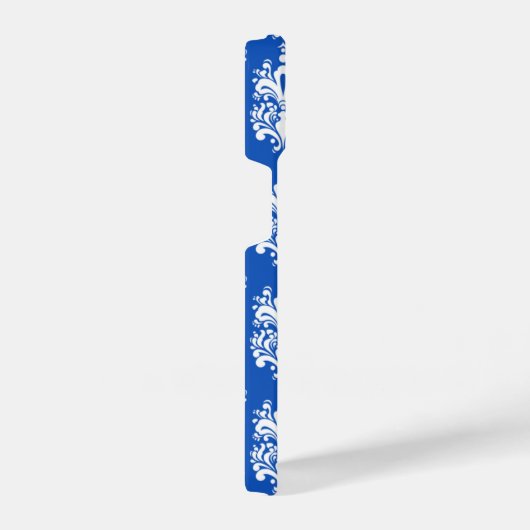 Saphire Blue Damask Muster Monogram iPhone Hülle (Rechte Seite)