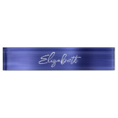 Saphire Blue Foil Modern Brush Script Namensplakette (Vorderseite)