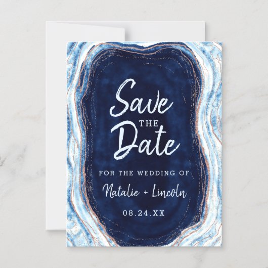 Saphire Blue Geode Slice Wedding Save the Date Magneteinladung (Vorderseite)