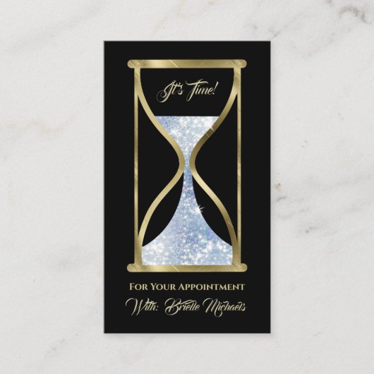 Saphire Blue Glitzer Hourglass Hair and Makeup Terminkarte (Vorderseite)