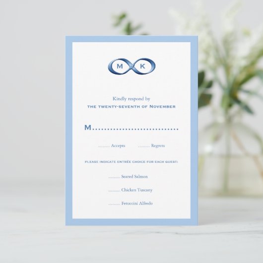 Saphire Blue Infinity Hand Clasp Wedding RSVP Car (Stehend Vorderseite)