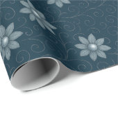 Saphire Blue mit Silvery Florals Wrapping Paper Geschenkpapier (Rolleneckpunkt)