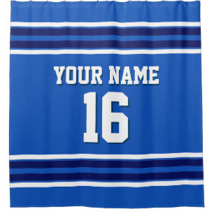 Saphire Blue Navy White Stripes Sports Jersey Duschvorhang