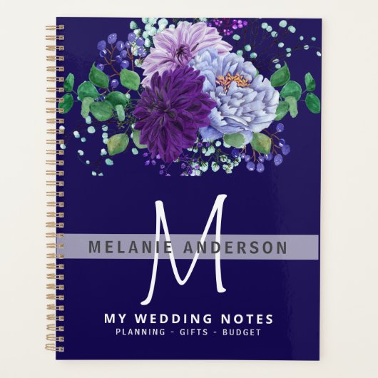 Saphire Blue Purple Flowers Hochzeitsplanung Planer (Vorderseite)