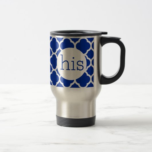 Saphire Blue Quatrefoil Monogramm Reisebecher (Rechts)