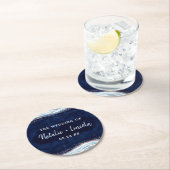 Saphire Blue Rose Gold Geode Agate Slice Monogram Runder Pappuntersetzer (Vor Ort)