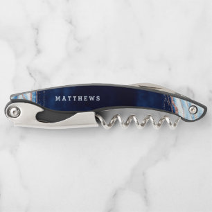 Saphire Blue Rose Gold Geode Wedding Monogram Kellnermesser