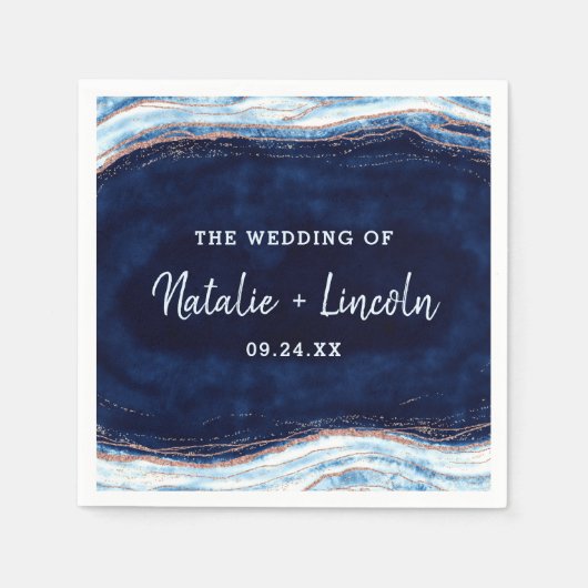 Saphire Blue Rose Gold Geode Wedding Monogram Serviette (Vorderseite)