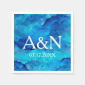 Saphire Blue Watercolor Wedding Monogram Serviette (Vorderseite)