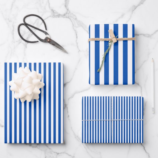 Saphire Blue & White Streifen Geschenkpapier Set (Vorderseite)