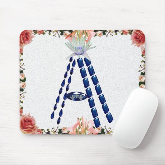 Saphire Gemstone Botanical Blue Initialbrief A Mousepad (Mit Mouse)