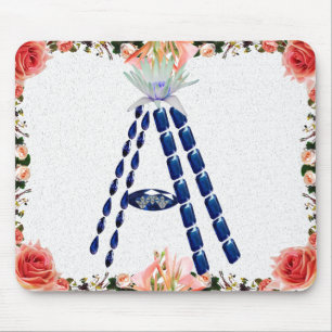 Saphire Gemstone Botanical Blue Initialbrief A Mousepad