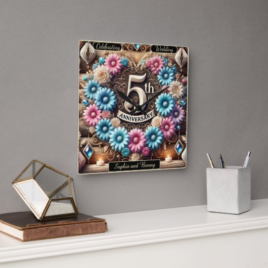 Saphire Glow: 5. Jahrestag der Reflexion Quadratische Wanduhr (Büro)