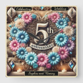 Saphire Glow: 5. Jahrestag der Reflexion Quadratische Wanduhr (Vorderseite)