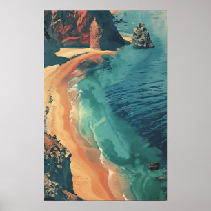 Saphire Glows Sea & Sandy Brown Mountains Poste Poster