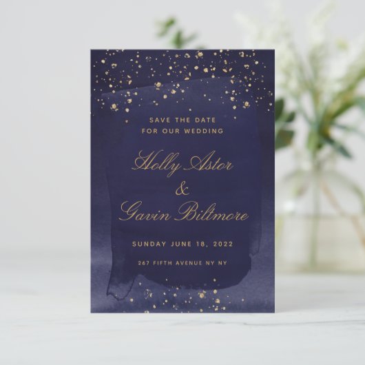 Saphire & Gold Wedding speichern das Datum Save The Date (Stehend Vorderseite)