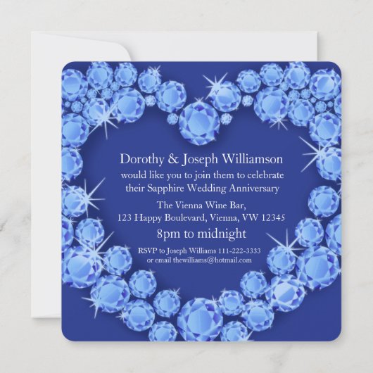 Saphire Hochzeitsherz 45 Jahre Party laden Einladung (Rückseite)