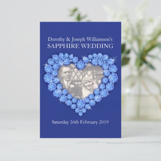 Saphire Hochzeitsherz Fügen Sie Ihr Foto Party ein Einladung (Stehend Vorderseite)